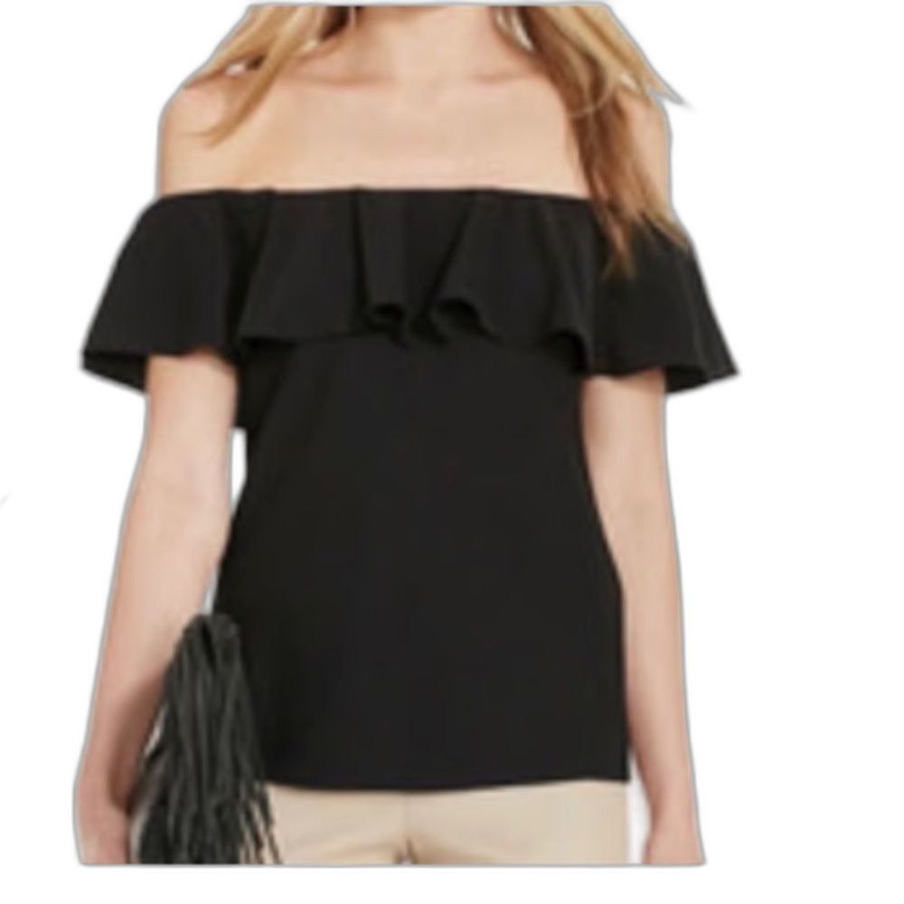Ralph Ralph Lauren Women's Black Off-The-Shoulder Ruffled Boho Peasant Top Sz 12